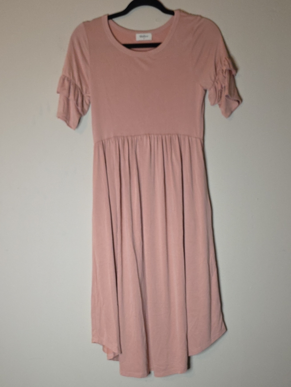 Hellow Women's Midi Dress with Ruffle Sleeves And Pockets - Dusty Rose Pink